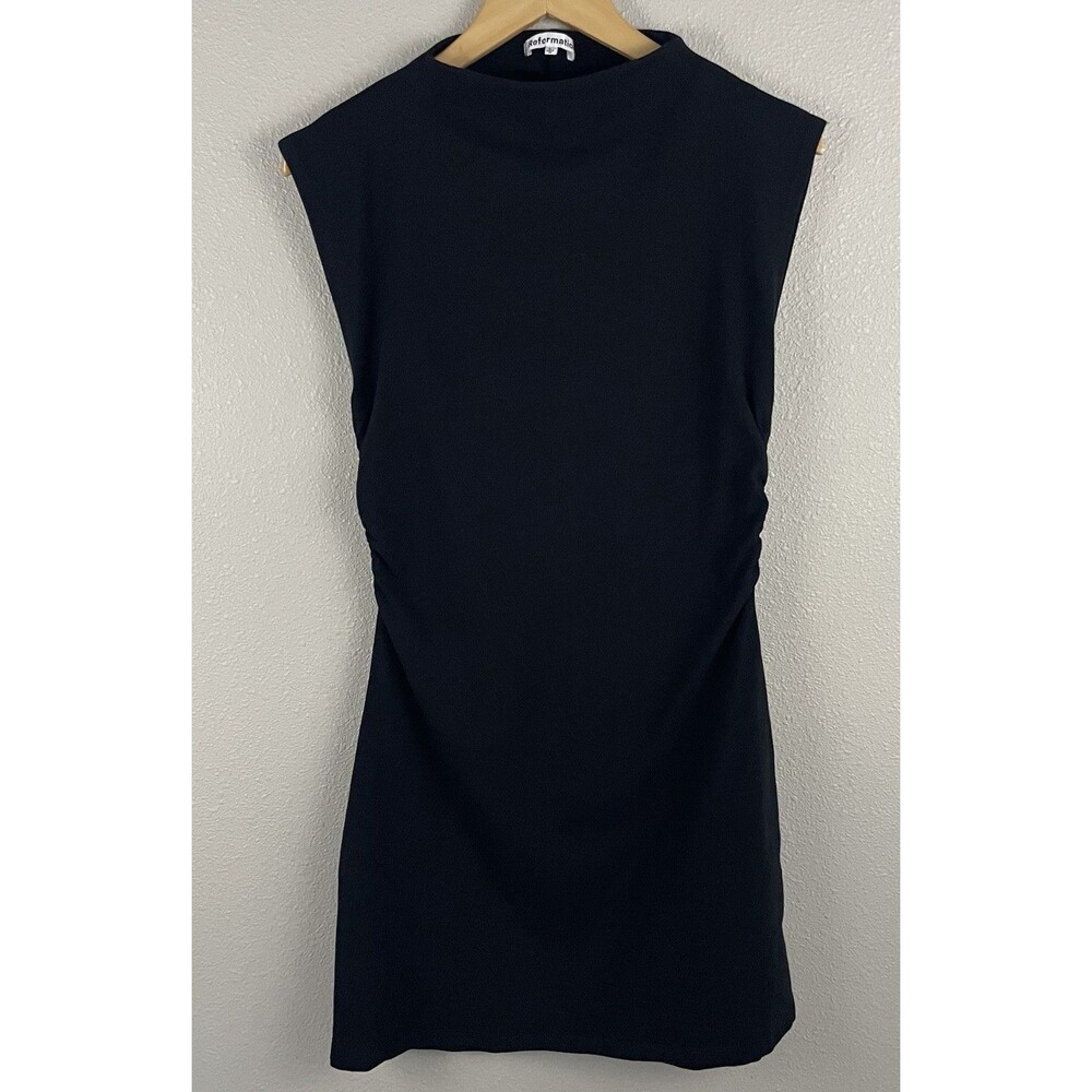 Reformation L Black Alden Mini Dress Mock Neck Side Ruching Fitted LBD